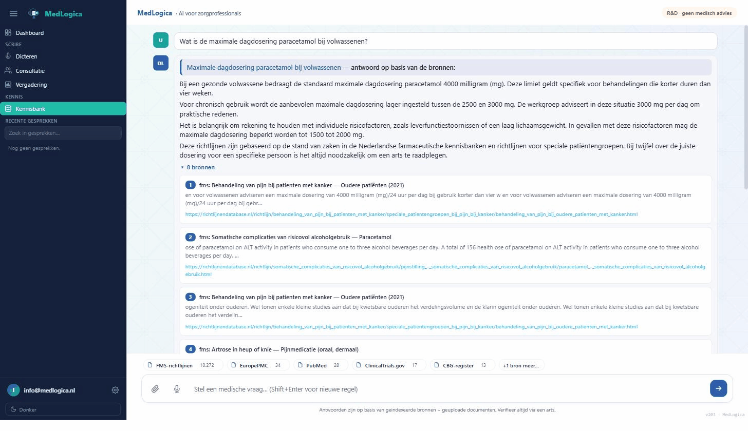 MedLogica Kennisbank — protocol-assistent met een antwoord en bronvermelding