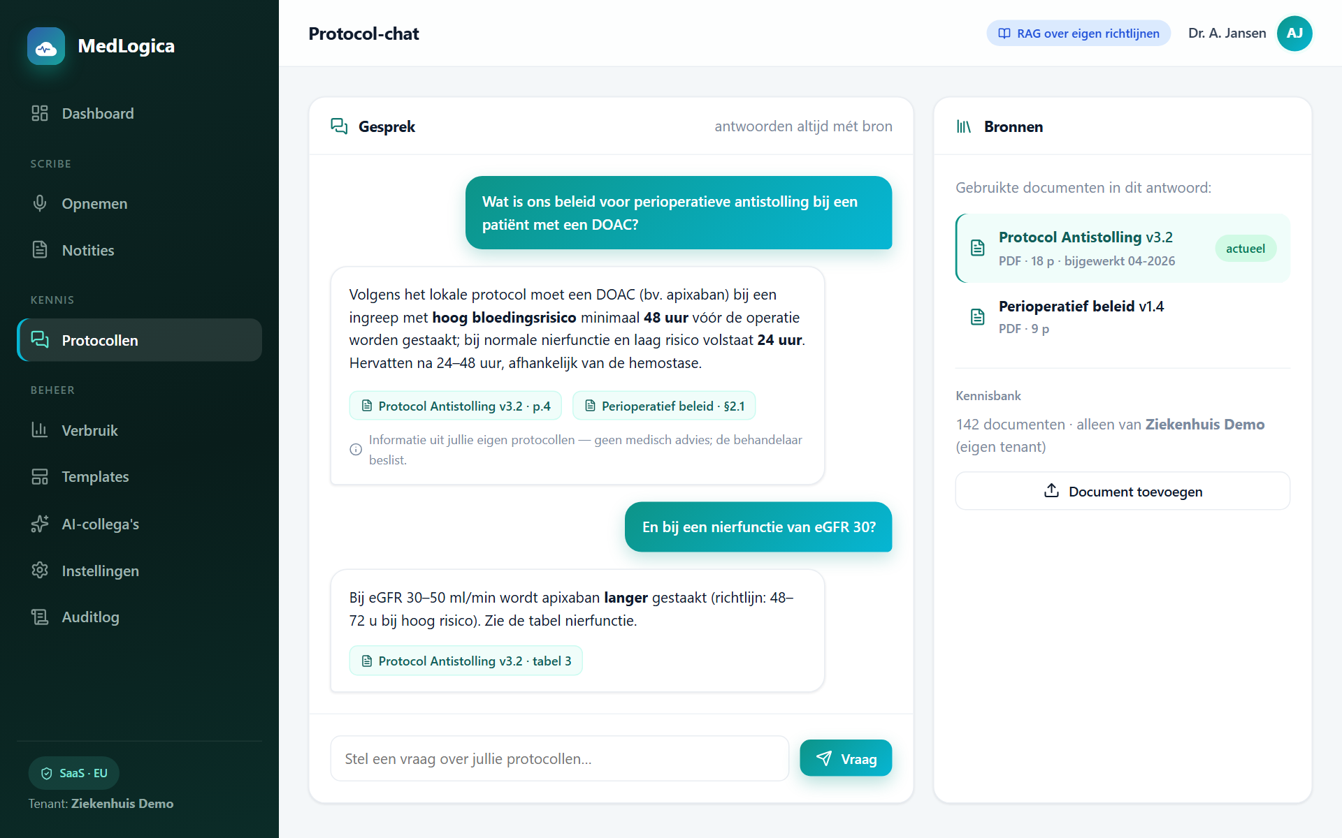 Protocol-chat met bronvermelding